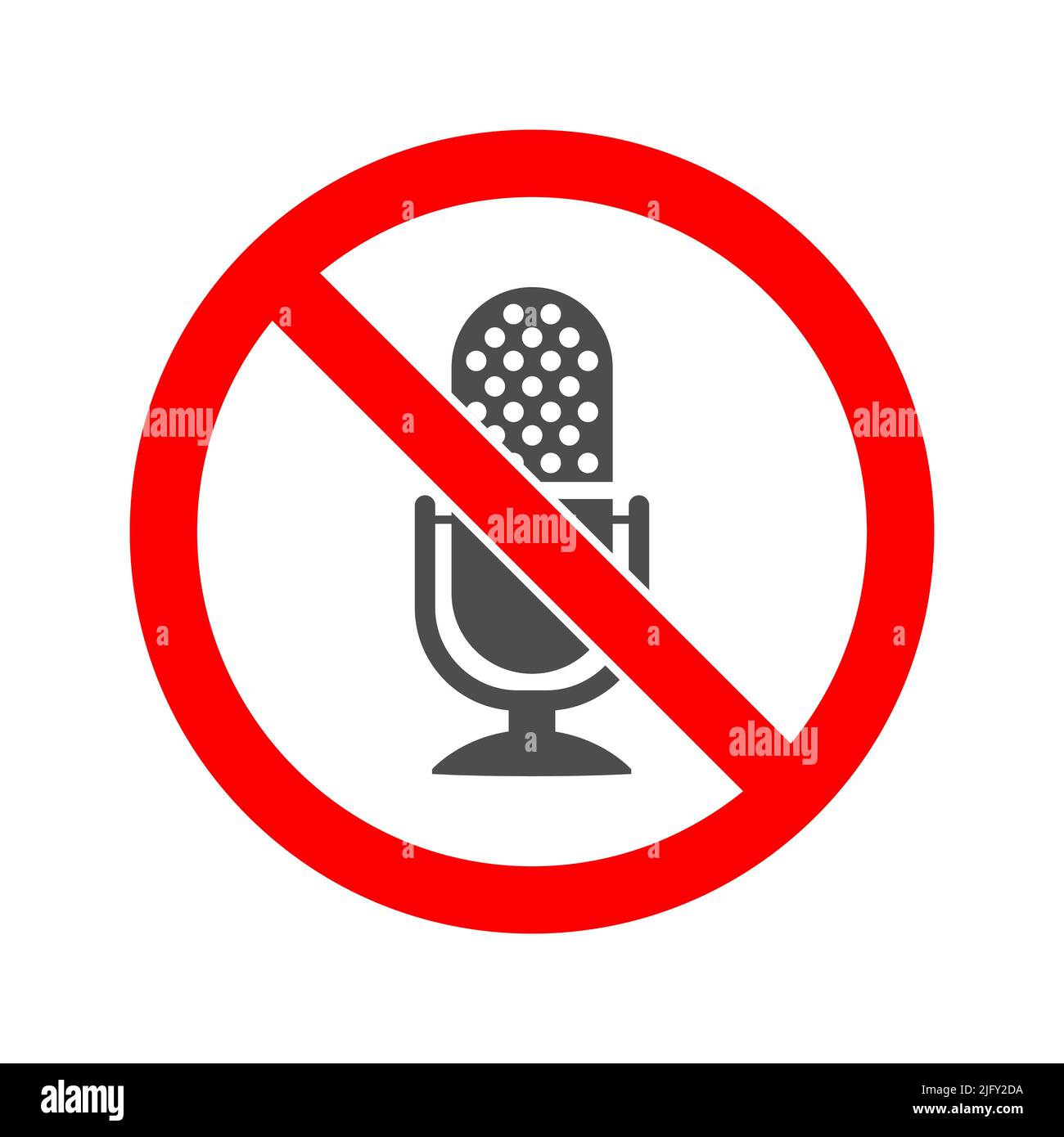 cartello rotondo con microfono barrato. Il segnale impedisce la registrazione audio. Icona Vector per siti Web e applicazioni. Stile piatto. Illustrazione Vettoriale