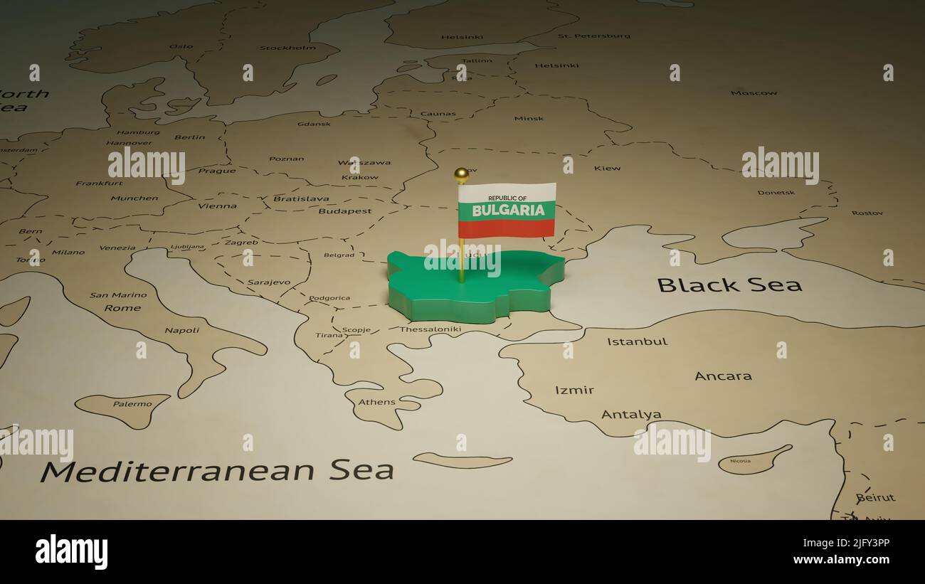 Festeggia il giorno dell'Indipendenza con la mappa della Bulgaria con 3D bandiere Foto Stock