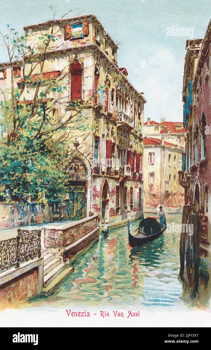 Cartolina d'epoca edoardiana del Palazzo Soranzo Van Axel a Venezia. Foto Stock