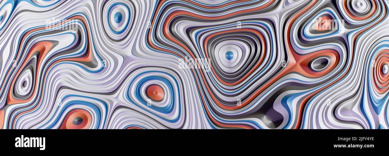3D astratto linee ondulate sfondo. Astratto Liquid pattern sfondo moderno, fluido texture ondulato colorato, carta da parati Voronoi Texture Foto Stock