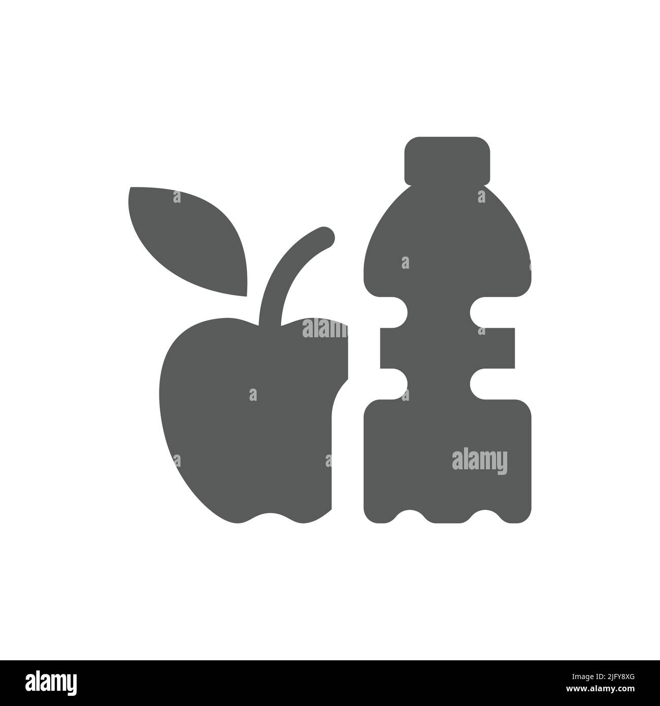 Bottiglia d'acqua e di mela, icona del cibo e delle bevande. Sano mangiare riempito vettore simbolo. Illustrazione Vettoriale