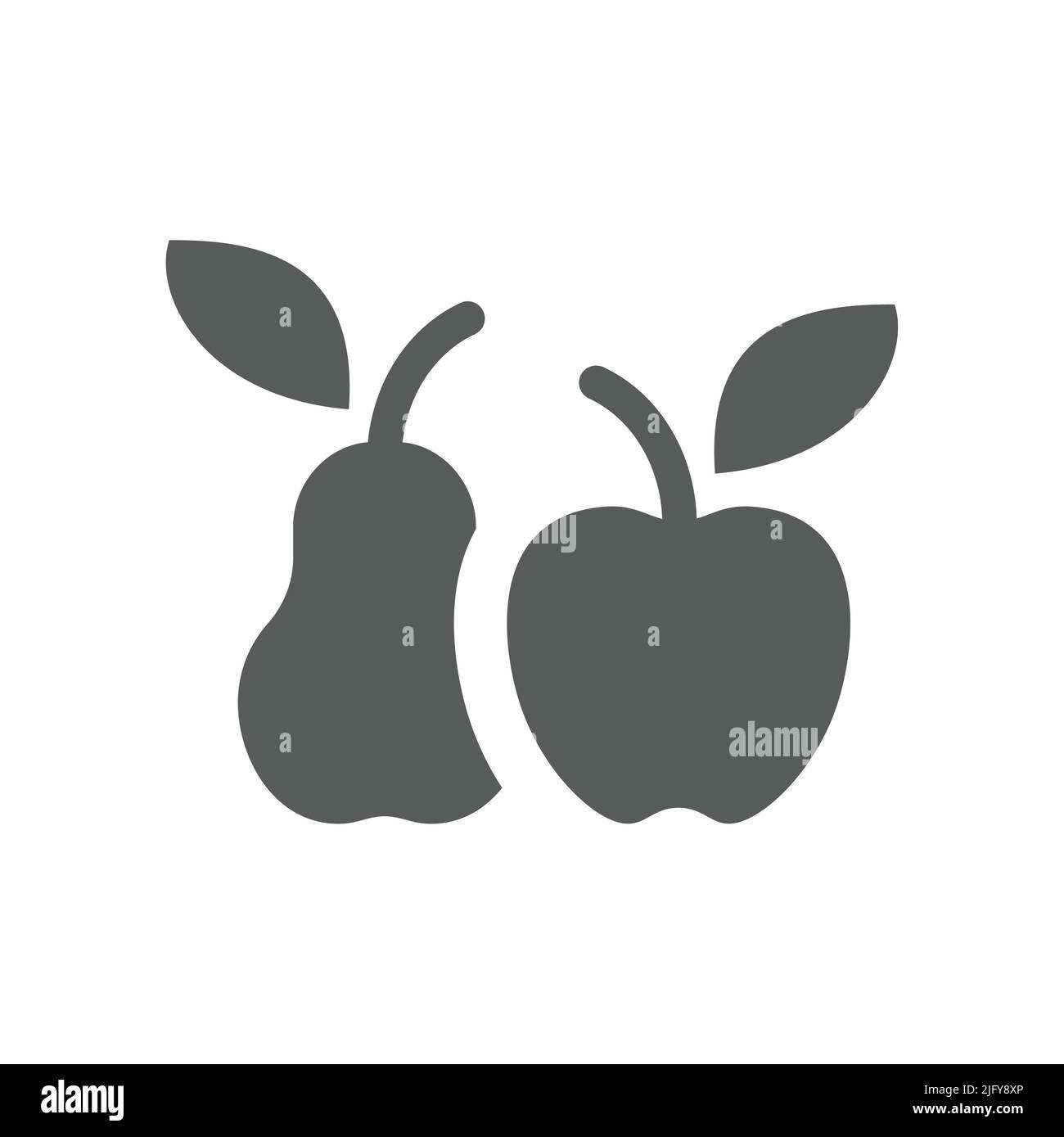 Icona vettoriale nera Apple e PEAR. Cibo sano, vegano e vegetariano pieno simbolo. Illustrazione Vettoriale