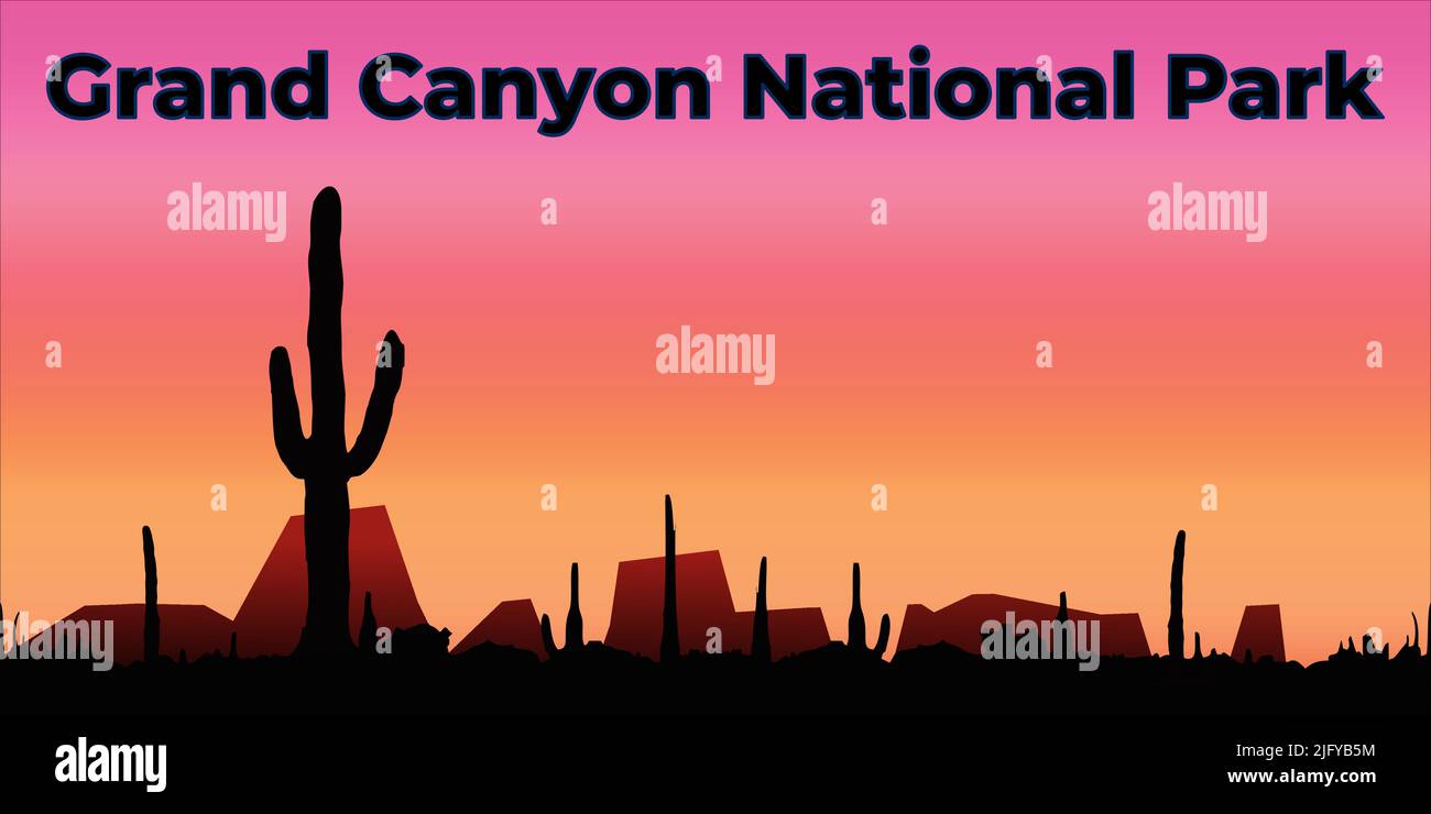 Illustrazione vettoriale del Parco Nazionale del Grand Canyon. Paesaggio naturale con montagne piatte. Illustrazione Vettoriale