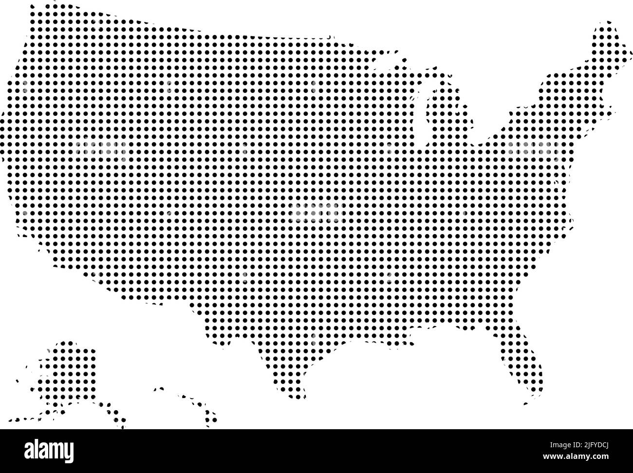 Icona vettore mezzitoni mappa USA. Lo stile dell'illustrazione è punteggiato simbolo icona USA Map su sfondo bianco. La trama a mezzitoni è puntini rotondi. Illustrazione Vettoriale
