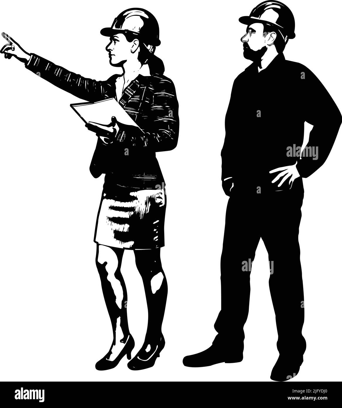 ingegnere e caposquadra che lavora disegno illustrativo- vettore Illustrazione Vettoriale