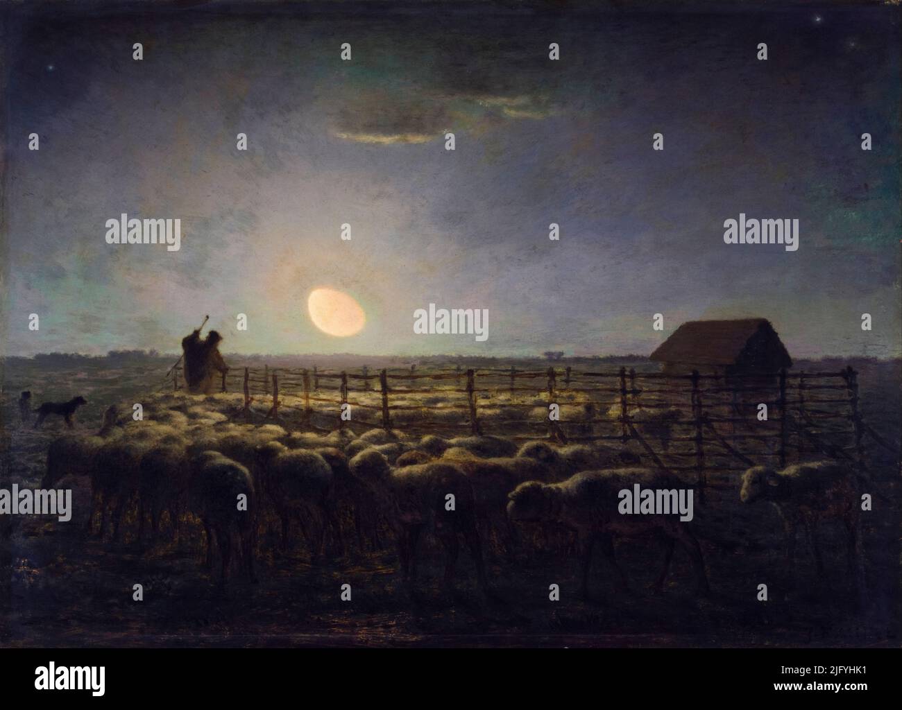 Jean Francois Millet, il foglio: Moonlight, pittura in olio su pannello, 1856-1860 Foto Stock