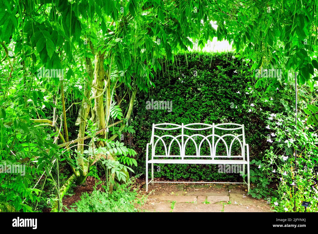 Posto a sedere nel giardino Waterperry vicino Oxford UK in estate Foto Stock