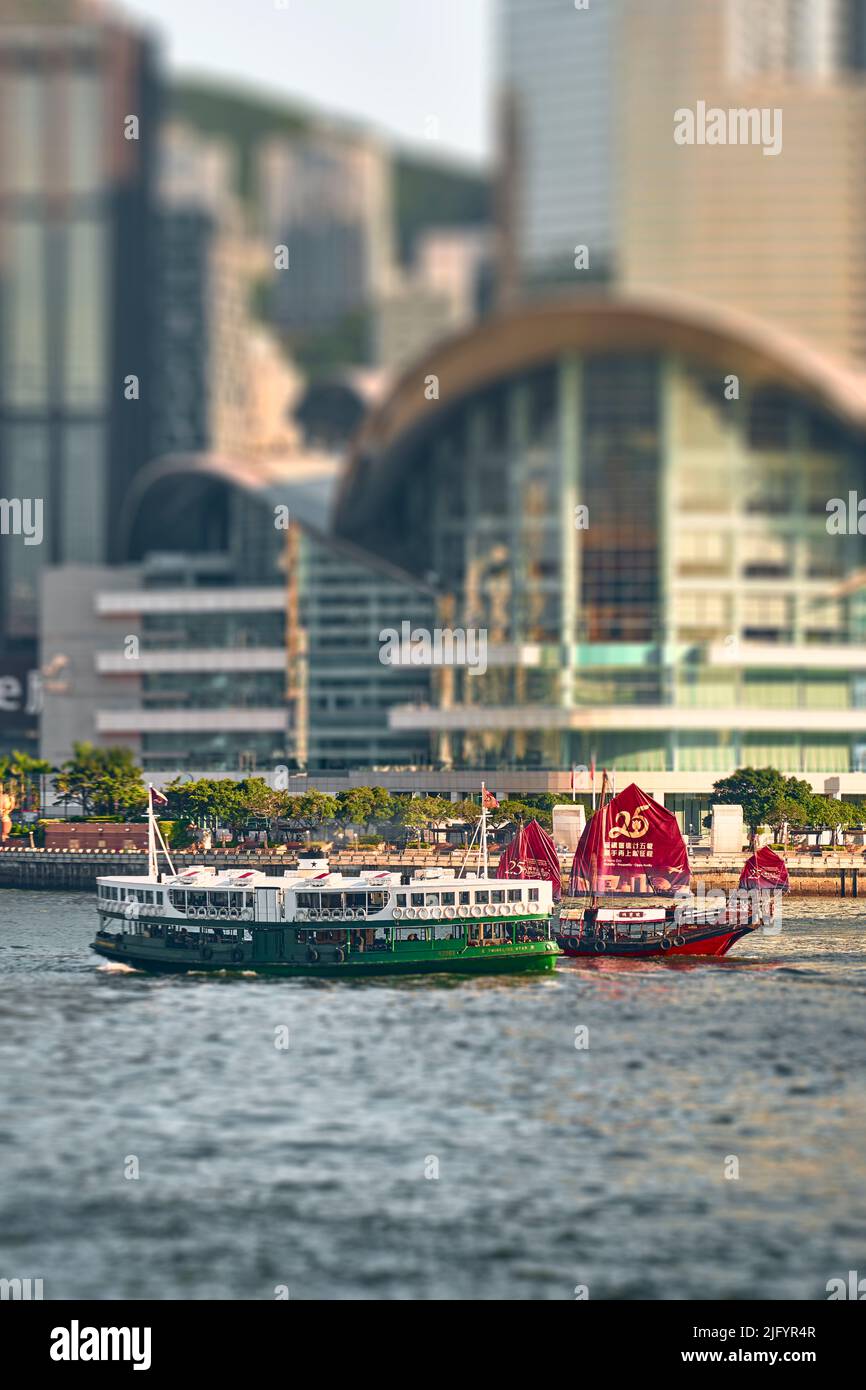 Tsim Sha Tsui, Hong Kong, paesaggio crepuscolo Foto Stock