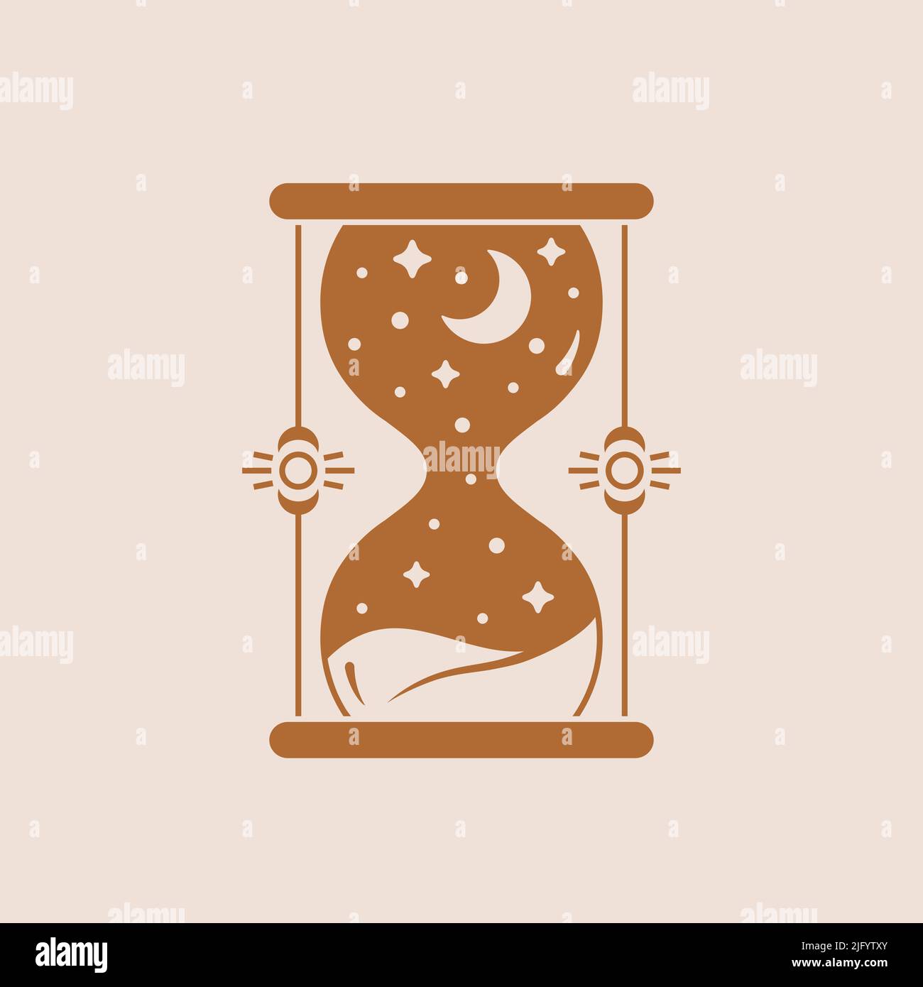 Logo in clessidra. Illustrazione boho alla moda con sandglass, luna e stelle. Emblema esoterico isolato dal vettore. Illustrazione Vettoriale