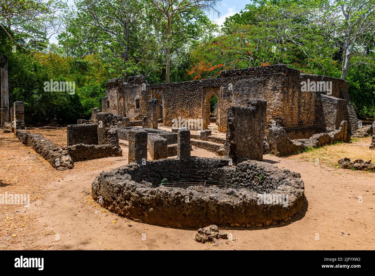Rovine di insediamenti costieri swahili medievali di Gedi, Kilifi, Kenya, Africa orientale, Africa Foto Stock