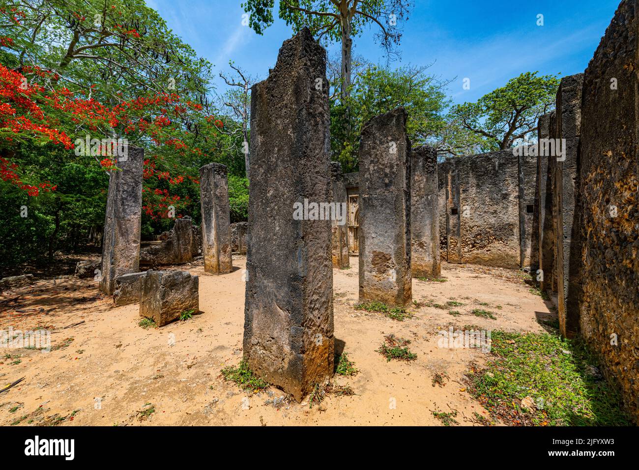 Rovine di insediamenti costieri swahili medievali di Gedi, Kilifi, Kenya, Africa orientale, Africa Foto Stock
