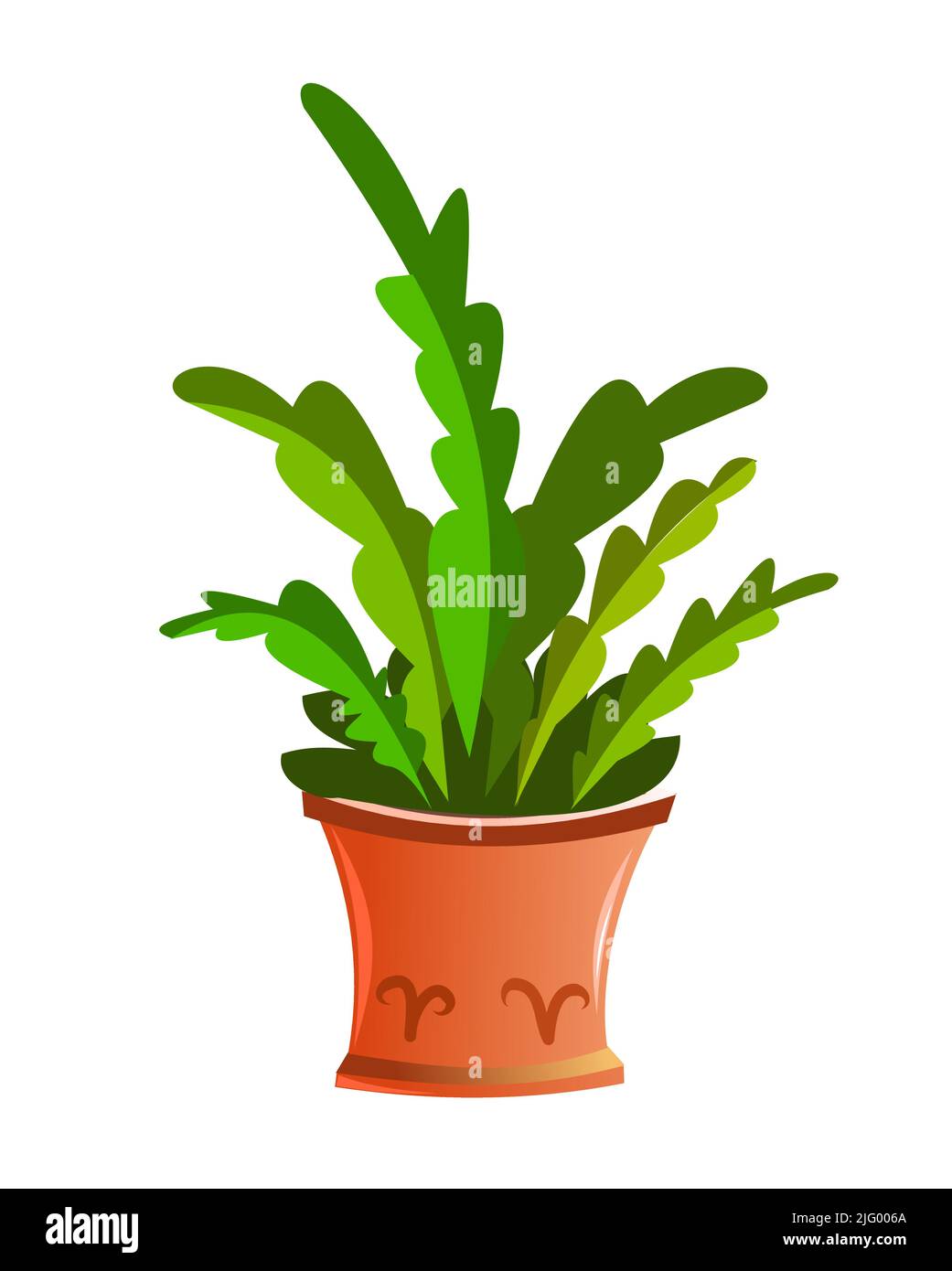 Piante e fiori esotici al coperto. In pentole di ceramica. Belle erbe fatte in casa. Isolato su sfondo bianco. Stile divertente Cartoon. Vettore Illustrazione Vettoriale