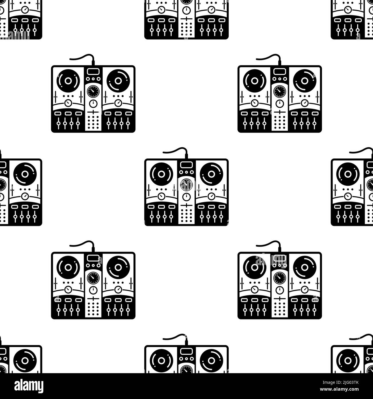 DJ Mixer Icon Seamless Pattern, Disc jockeys Audio Mixing Console Vector Art Illustrazione Illustrazione Vettoriale