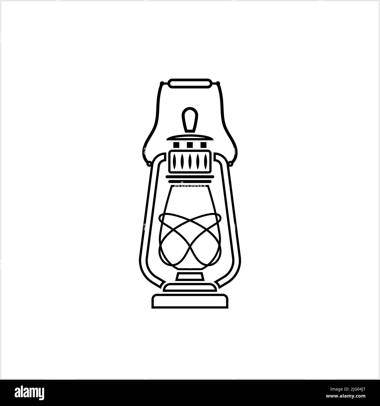 Icona Kerosene Lanterna. Icona della lampada in paraffina, lampada a sorgente luminosa per combustibile liquido protetta da un'immagine grafica vettoriale in vetro o Globe Illustrazione Vettoriale