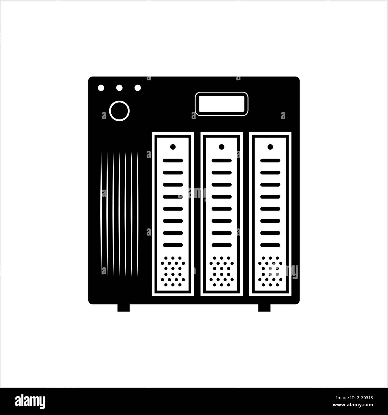 Icona di archiviazione dati RAID, illustrazione grafica vettoriale della matrice ridondante di dischi indipendenti Illustrazione Vettoriale