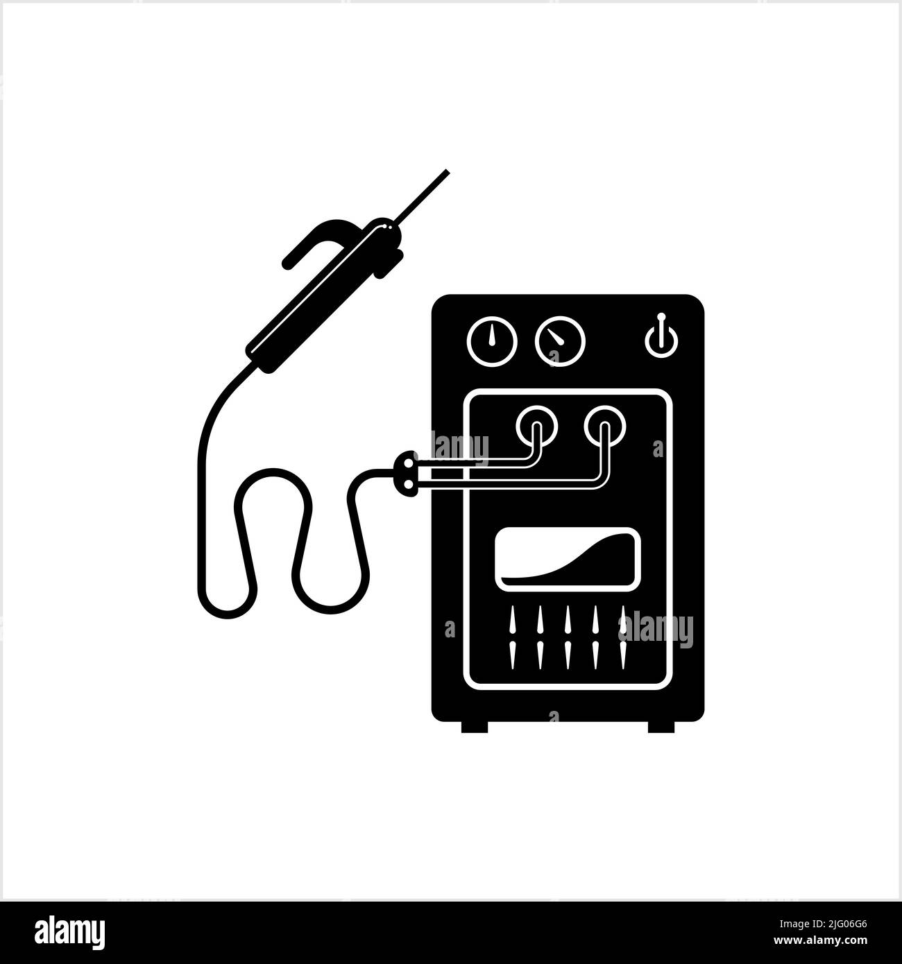Icona della macchina di saldatura, materiale di fabbricazione macchina di giunzione disegno vettoriale Illustrazione Vettoriale