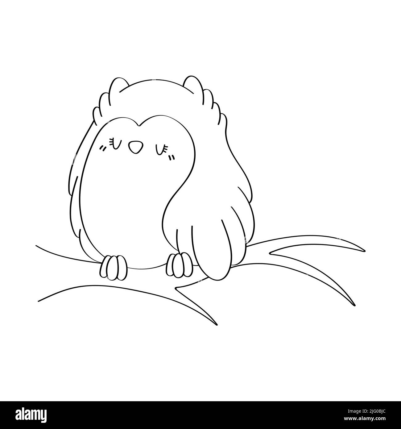 Clipart Owl Coloring Page in stile cartoon. Cute clip Art Two Owl on the Tree Black and White. Illustrazione vettoriale di un uccello per gli adesivi, bambino Illustrazione Vettoriale