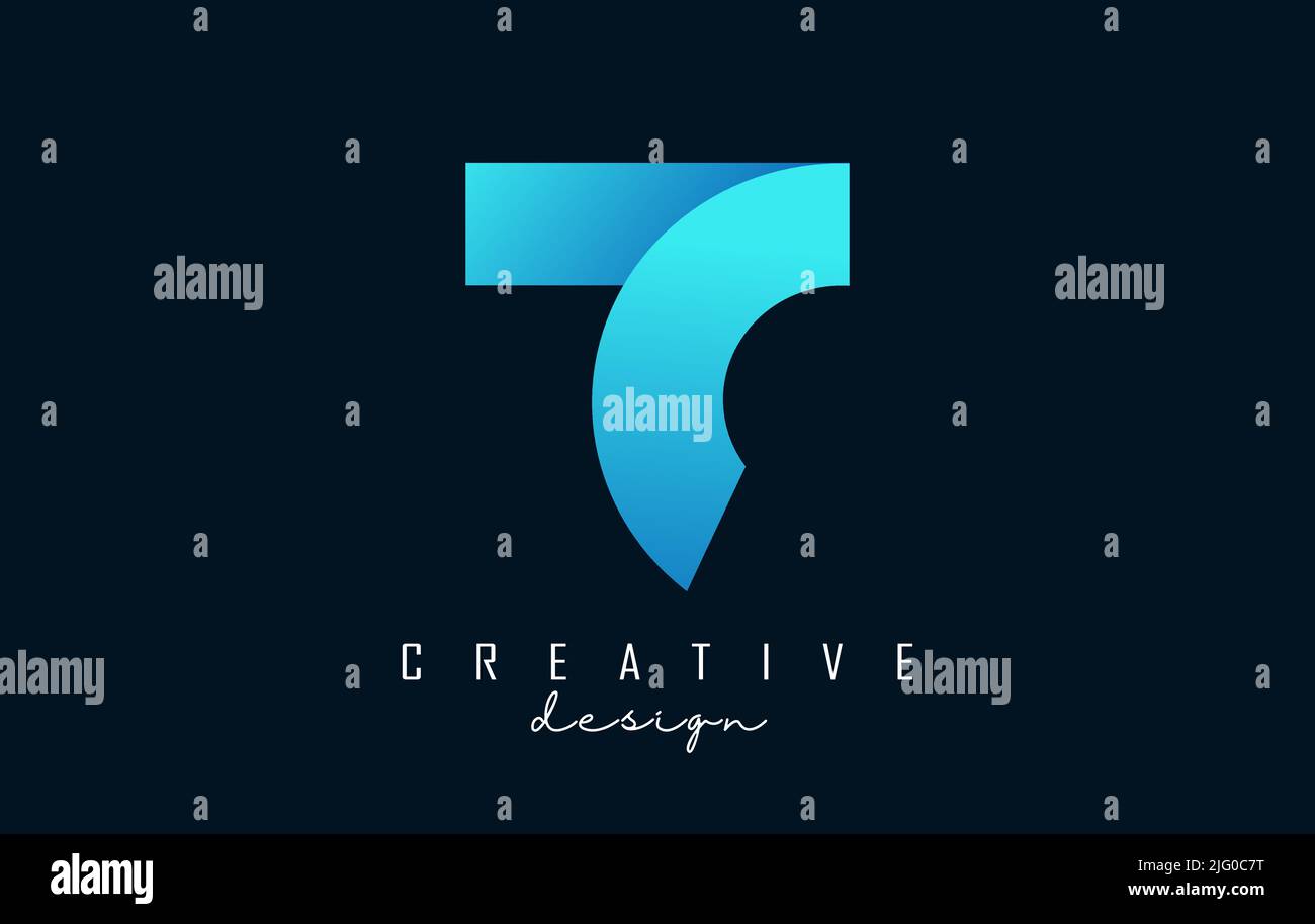 Logo colorato a sfumatura lettera T con forme creative, righe e design geometrico. Illustrazione vettoriale con lettera. Illustrazione Vettoriale