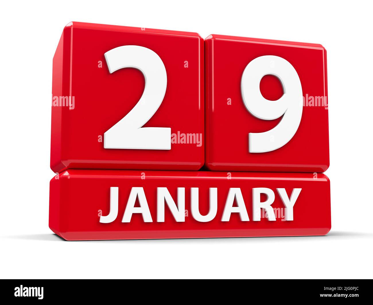 Cubi rossi - il ventinesimo di gennaio - su un tavolo bianco, rendering tridimensionale, illustrazione del 3D Foto Stock