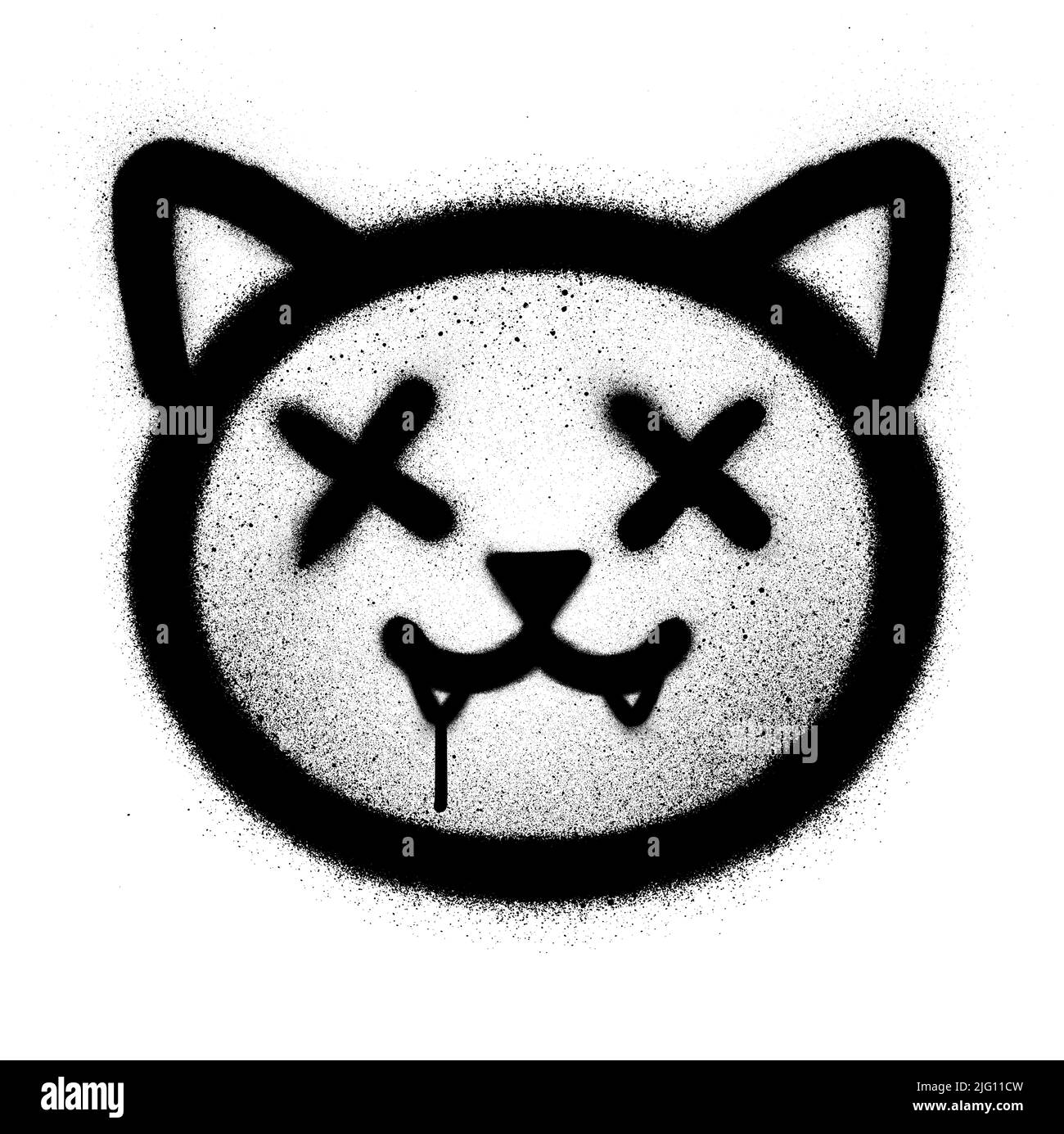 icona graffiti gatto pazzo spruzzato in nero su bianco Illustrazione Vettoriale