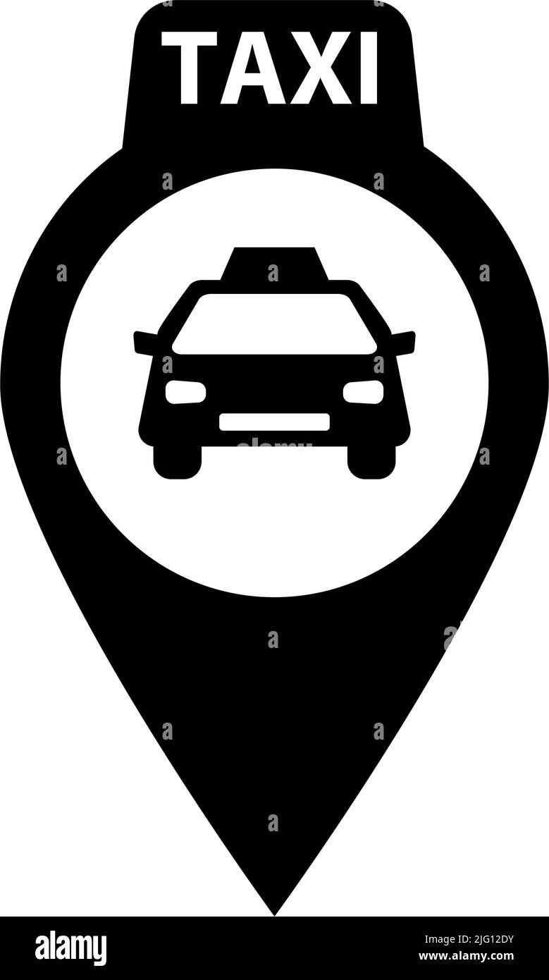Icona PIN della mappa taxi. Informazioni sulla posizione del taxi. Taxi stand. Vettore modificabile. Illustrazione Vettoriale