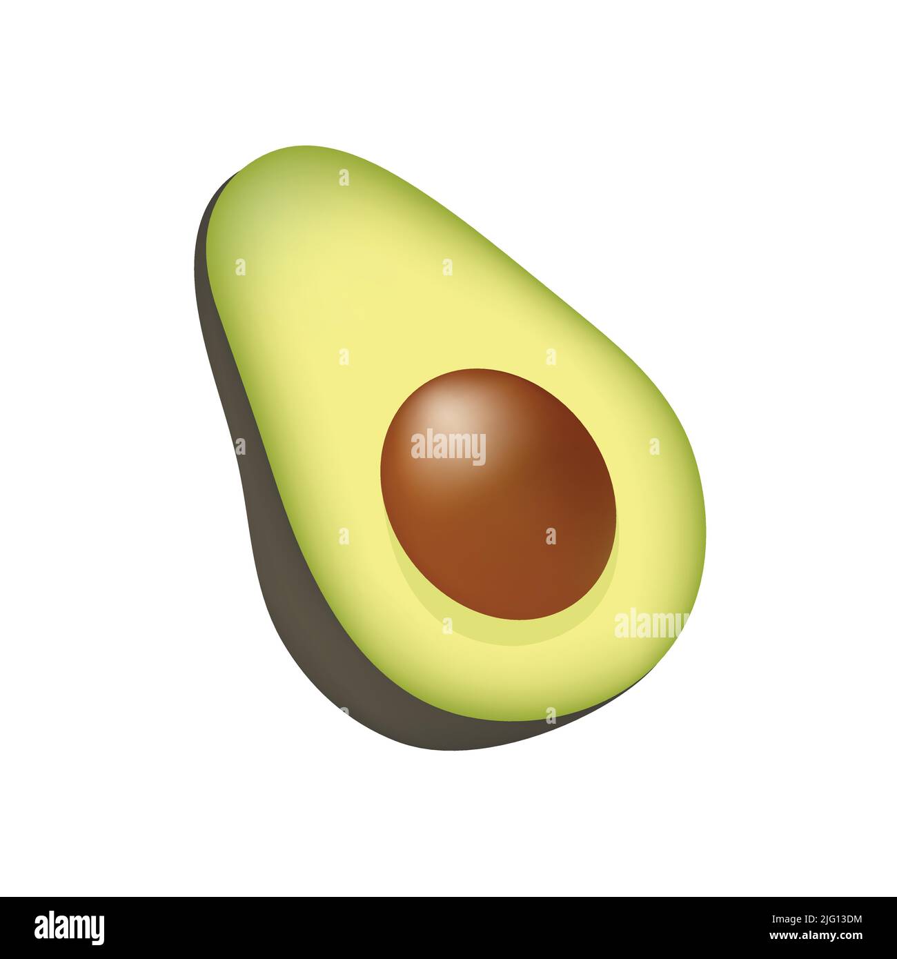 Avocado Fruit Emoji Vector Design. Illustrazione di arte prodotto di fattoria di cibo di agricoltura. Metà di un avocado isolato su sfondo bianco. Illustrazione Vettoriale