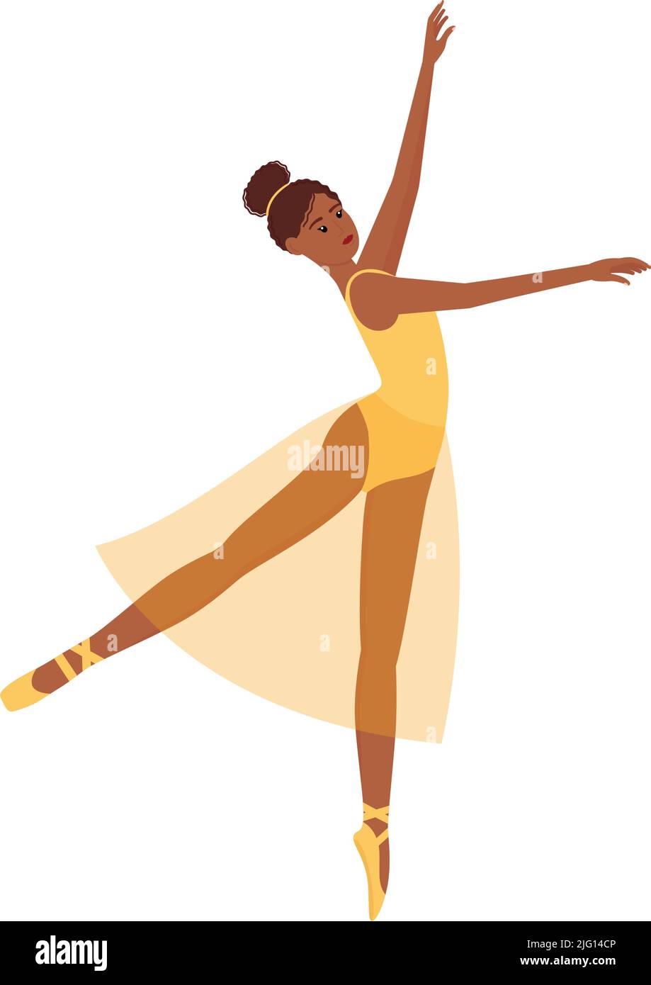 Ballerino. Bella ballerina danzante con tono della pelle scuro, illustrazione vettoriale Illustrazione Vettoriale