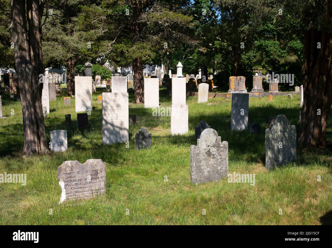 Un dettaglio dello storico cimitero commemorativo di Dennis a Cape Cod, Massachusetts, USA Foto Stock