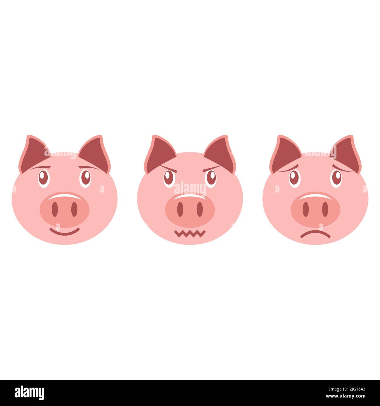 Set di emoticon di maialino da cartoon isolato su sfondo bianco Illustrazione Vettoriale