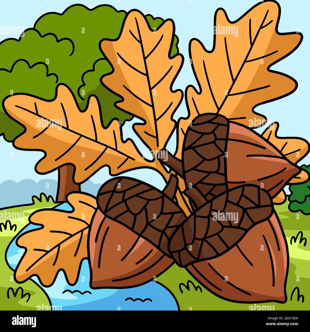 Gheikksgiving Acorn con foglie d'autunno colorate Illustrazione Vettoriale