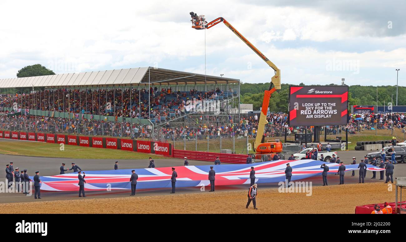 Introduzione al Gran Premio di Gran Bretagna F1, band e inno nazionale, circuito di Silverstone, Silverstone, Towcester, Northamptonshire, Inghilterra, UK, NN12 8T Foto Stock