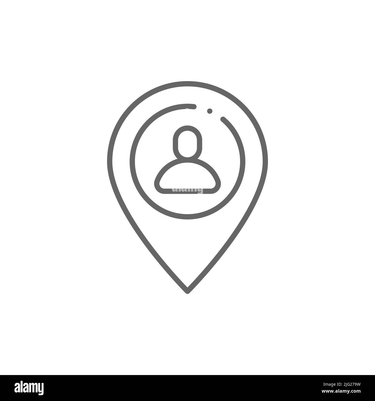 Icona della linea del punto di incontro. Marcatore mappa utente di stile lineare per concetto mobile e web design. Icona vettoriale del contorno del perno della posizione uomo. Simbolo della sede, logo Illustrazione Vettoriale