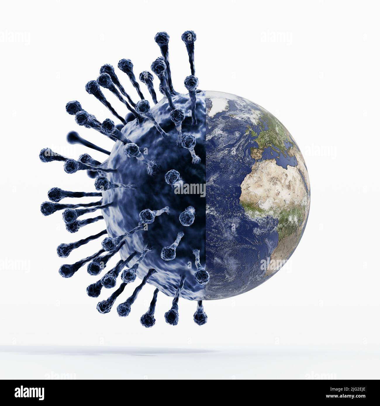 Virus con globo in una metà. Concetto di pandemia globale. 3D illustrazione. Foto Stock
