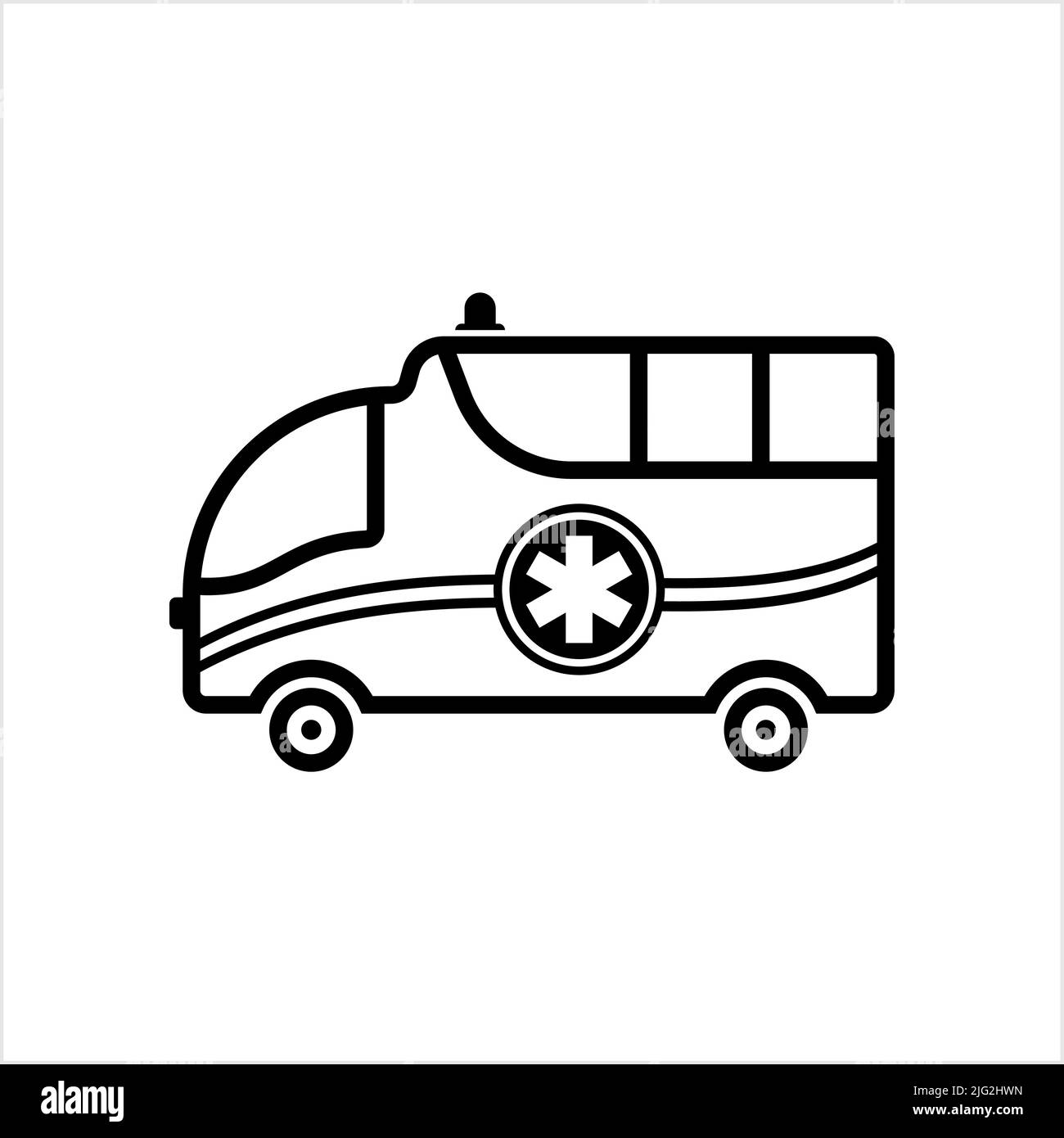 Icona del veicolo di emergenza ambulanza, veicolo di emergenza medico che trasforma le persone all'illustrazione Vector Art dell'ospedale Illustrazione Vettoriale
