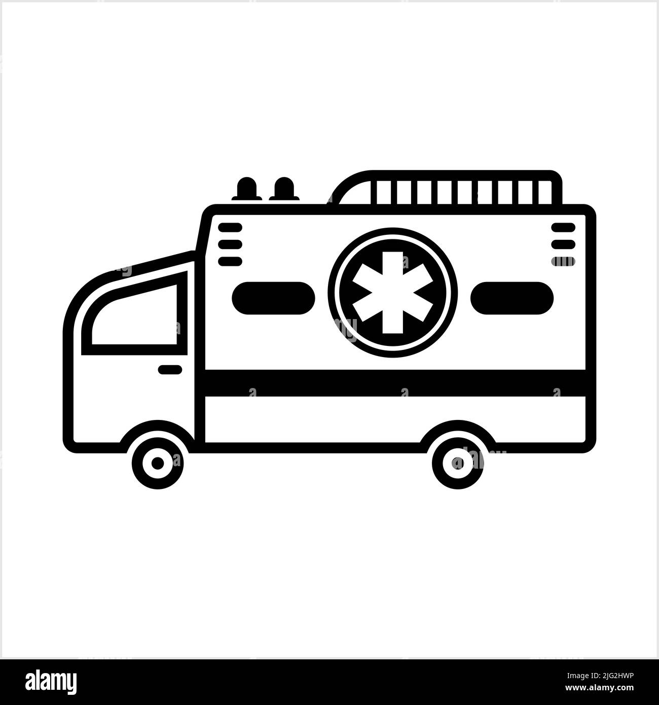 Icona del veicolo di emergenza ambulanza, veicolo di emergenza medico che trasforma le persone all'illustrazione Vector Art dell'ospedale Illustrazione Vettoriale