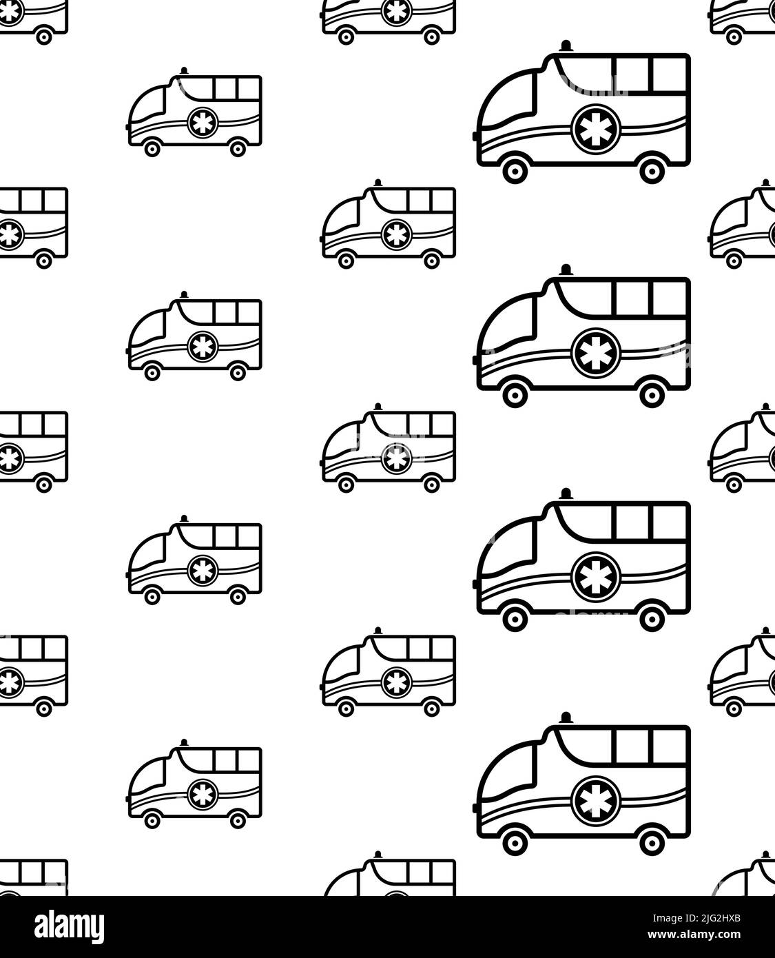Icona del veicolo di emergenza ambulanza modello senza giunture, veicolo di emergenza medico che trasforma le persone all'illustrazione vettoriale dell'arte dell'ospedale Illustrazione Vettoriale