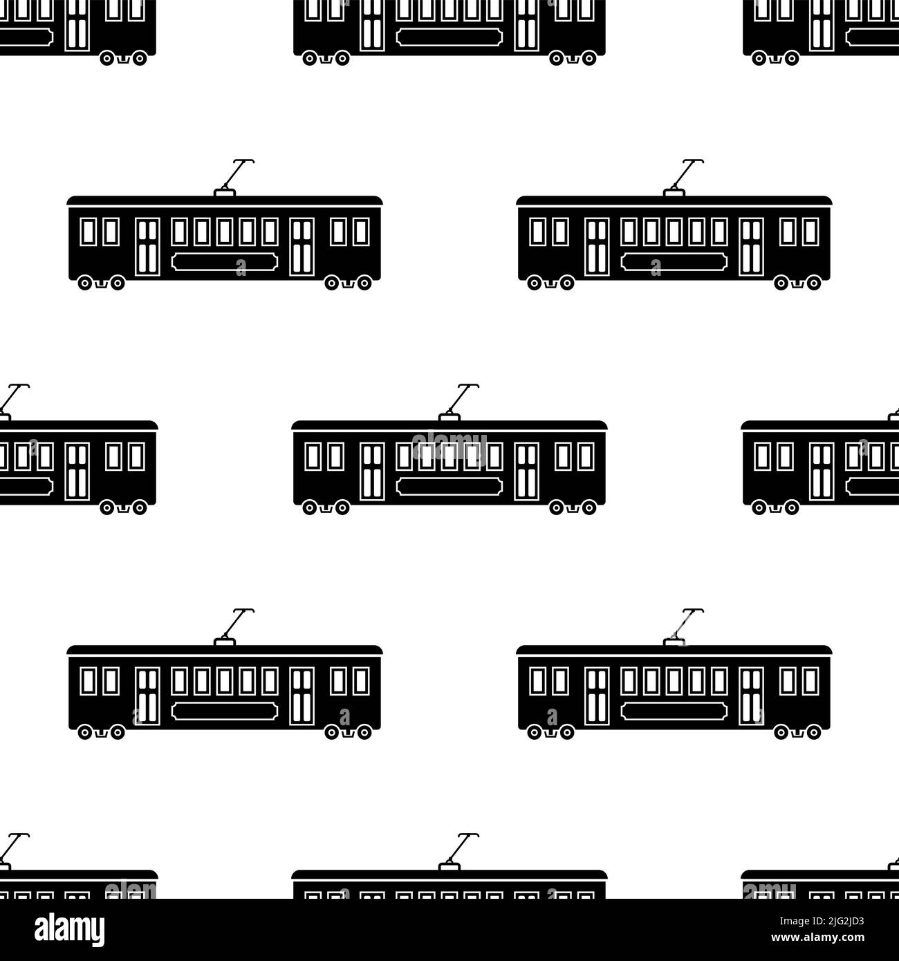 Icona Tram Car Seamless Pattern, Rail Vehicle Streetcar, Electric Trolley Passenger Car Vector Art Illustration Illustrazione Vettoriale