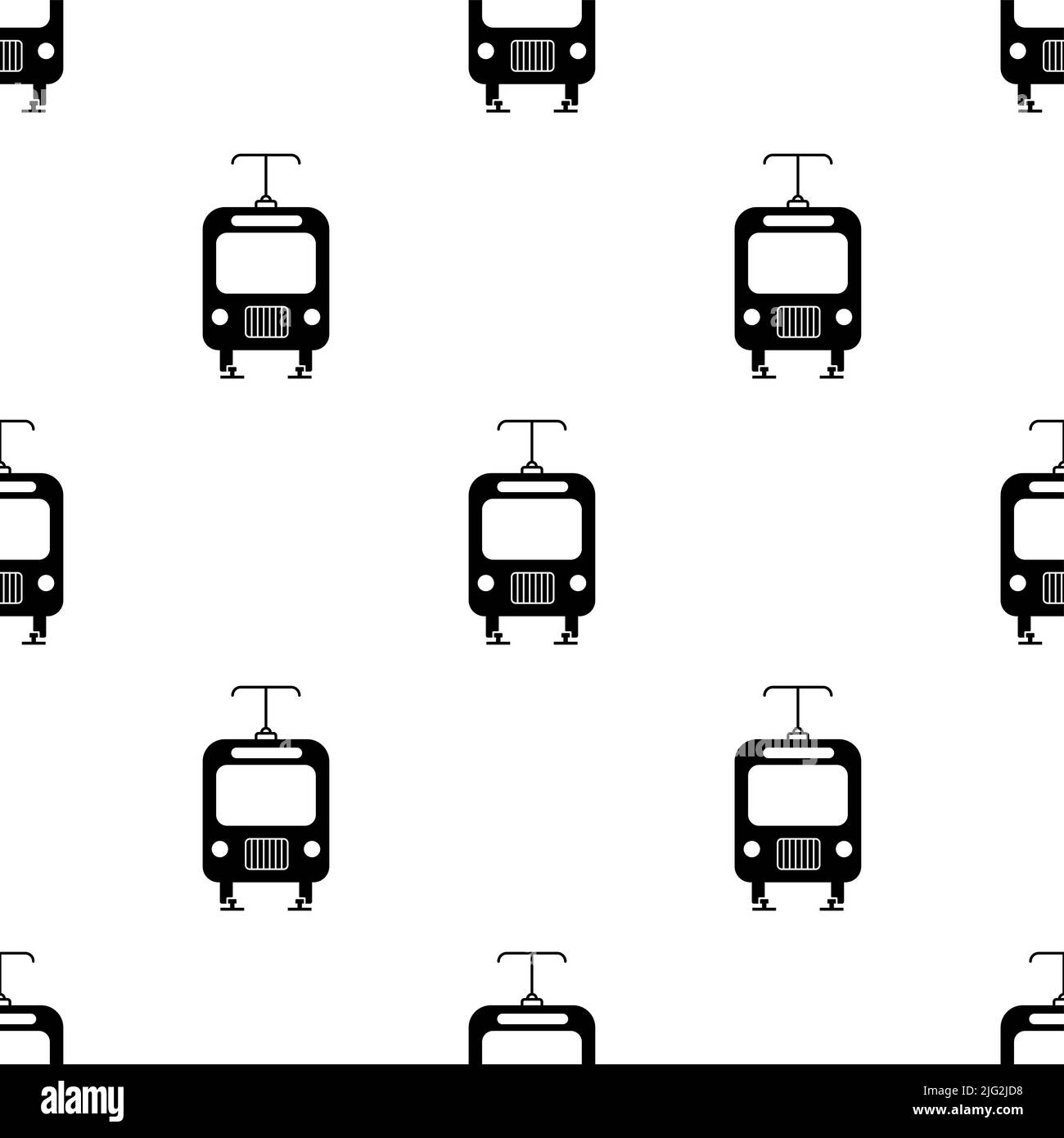 Icona Tram Car Seamless Pattern, Rail Vehicle Streetcar, Electric Trolley Passenger Car Vector Art Illustration Illustrazione Vettoriale