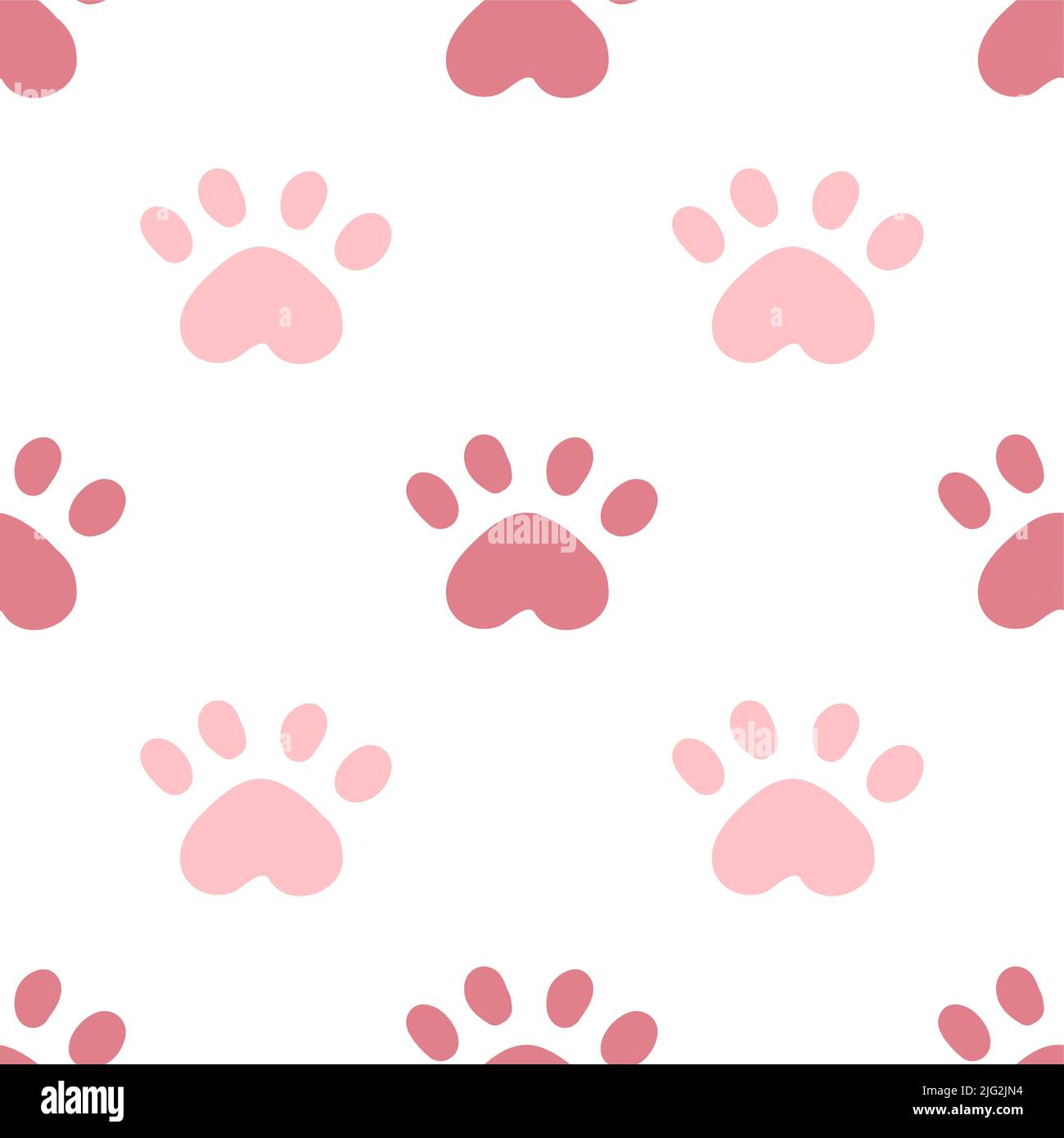 Rosa gatto senza cuciture motivo. Illustrazione del vettore di sfondo delle zampe meuca e gatto. Carino personaggio pastello cartoon per la stampa bambino ragazza asilo. Illustrazione Vettoriale