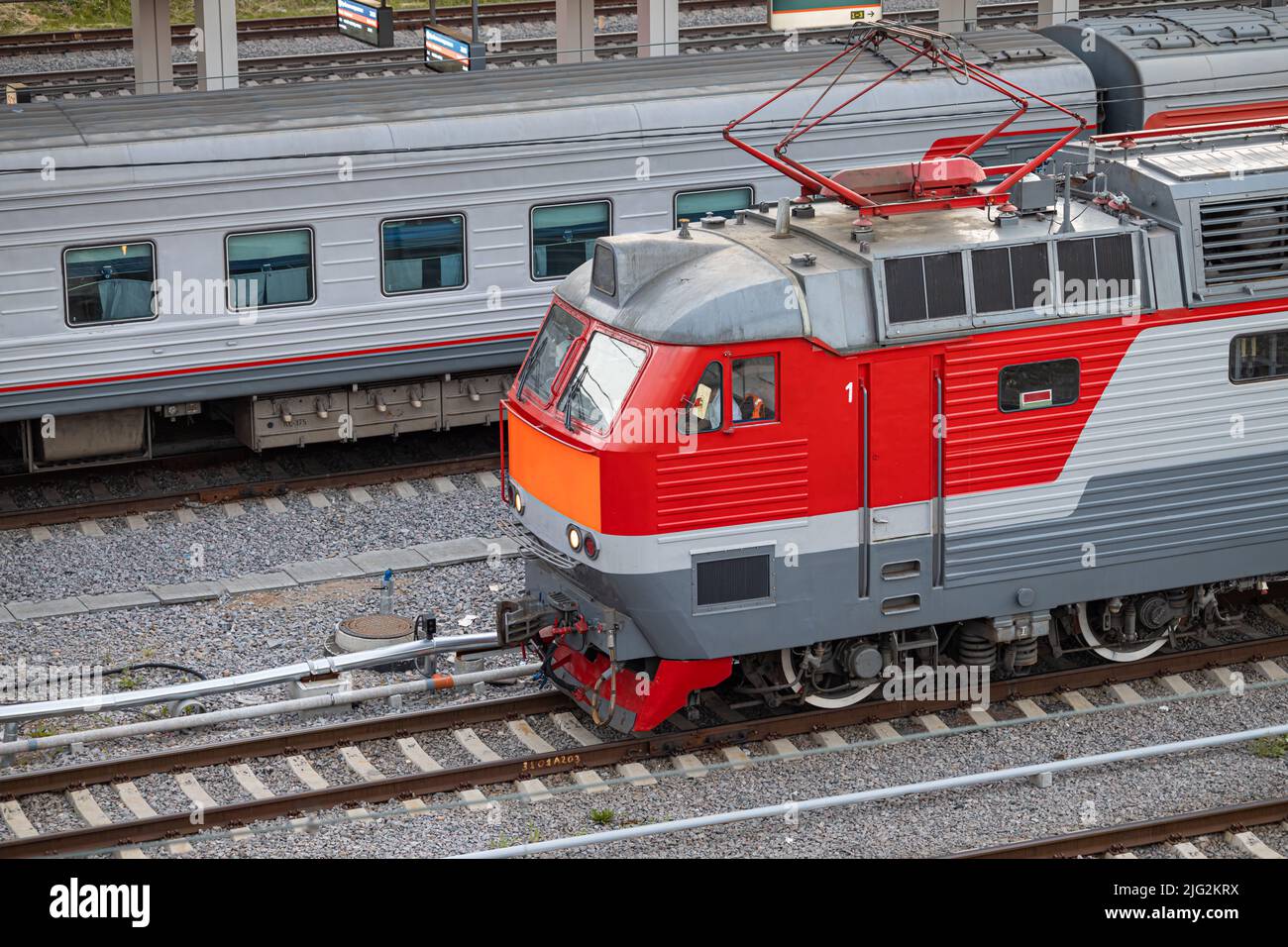 Mosca, Russia - 01 luglio 2022: Vista dall'alto della cabina del treno elettrico Foto Stock