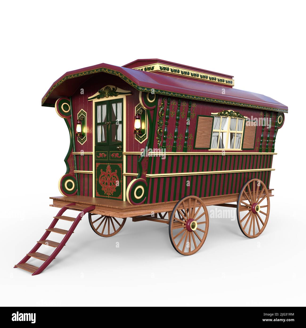 3D-illustrazione di un carro vecchio stile su bianco Foto Stock