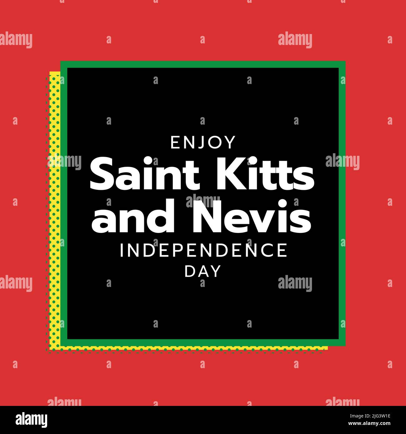 Immagine del giorno d'indipendenza di saint kitts e nevis in una piazza nera su sfondo rosso Foto Stock