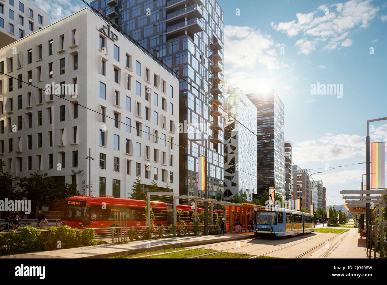 Codice a barre - edifici moderni per uffici a Oslo, Norvegia Foto Stock