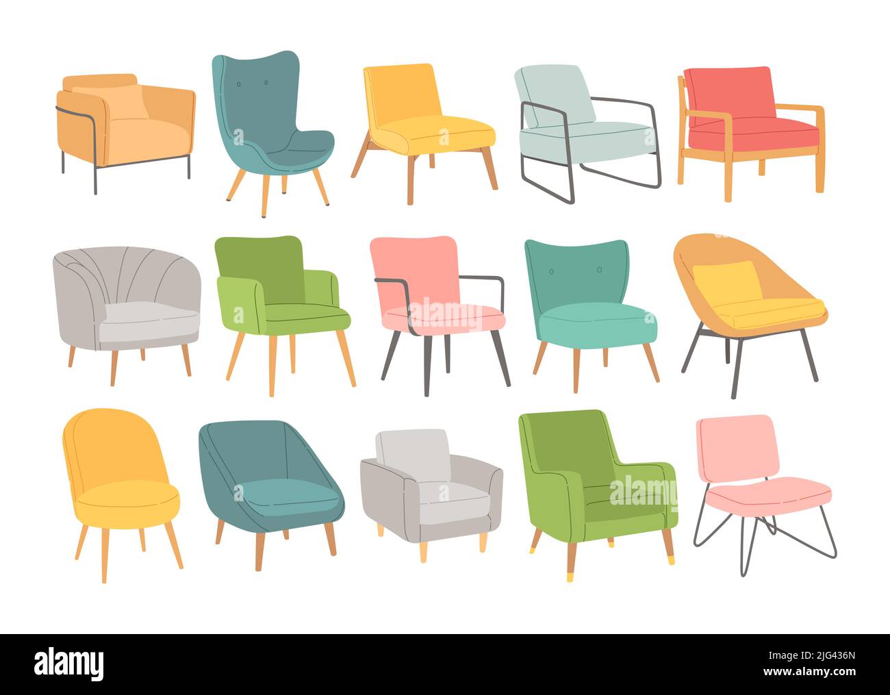 Sedie in stile scandinavo set design vettoriale piatto Illustrazione Vettoriale