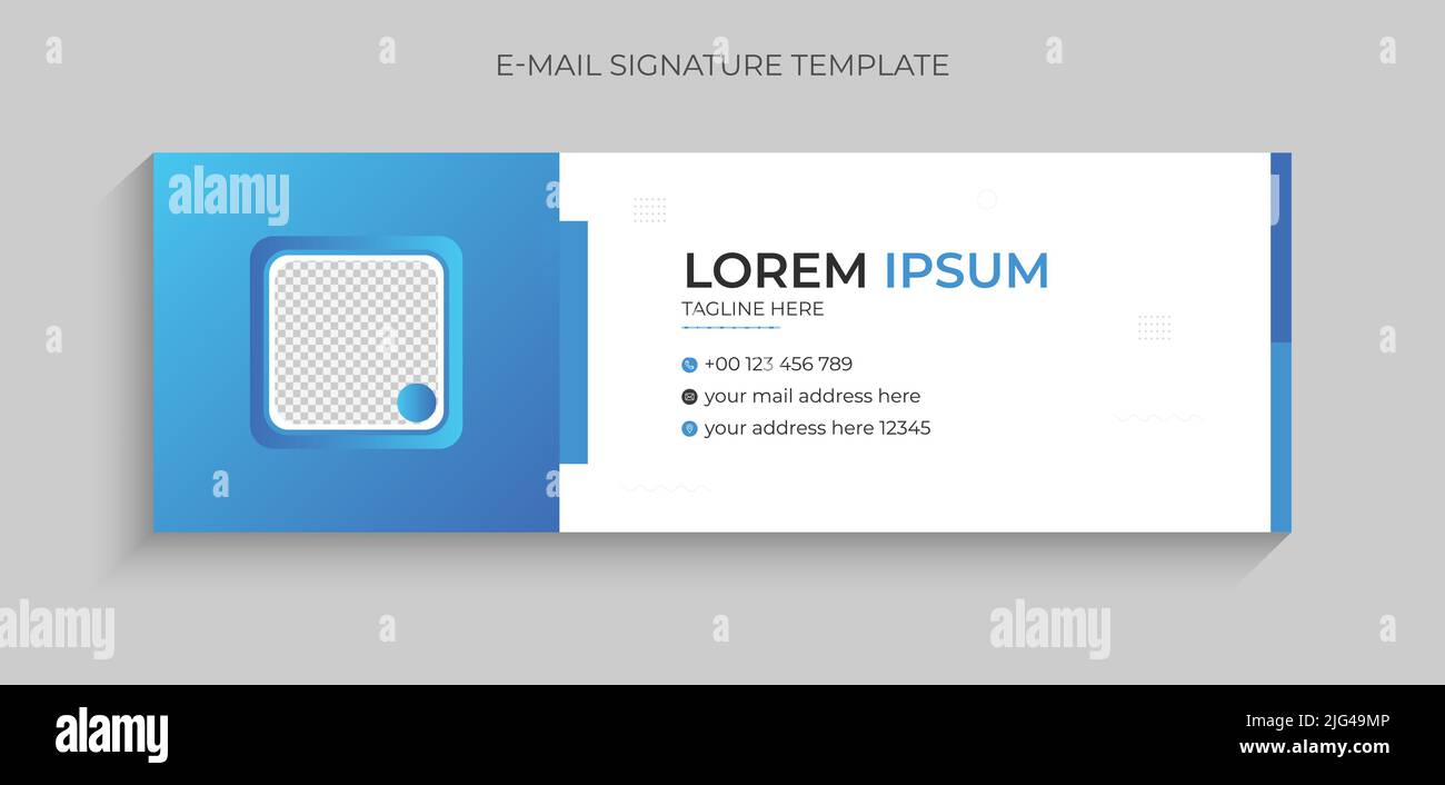 Modello creativo, colorato e minimale per la firma e-mail per le aziende. Modello di firma e-mail professionale di colore blu. Illustrazione Vettoriale