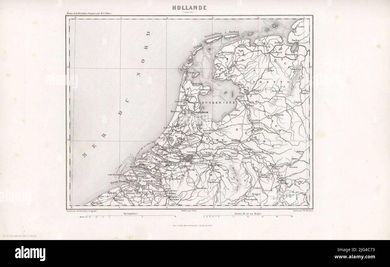 Olanda: [Scheda di campagna per l'intelligenza delle campagne del 1672 e 1794]. Coordinate: E0 3'-E5 2 '/n53 8'-n51 0'. Meridian da Parigi al margine superiore sinistro: Histoire della Rivoluzione Francaise Par M.A. Thiers Digital Copy. Spagna: Ministero della Cultura e dello Sport. Direttore generale del coordinamento bibliotecario, 2018 Foto Stock