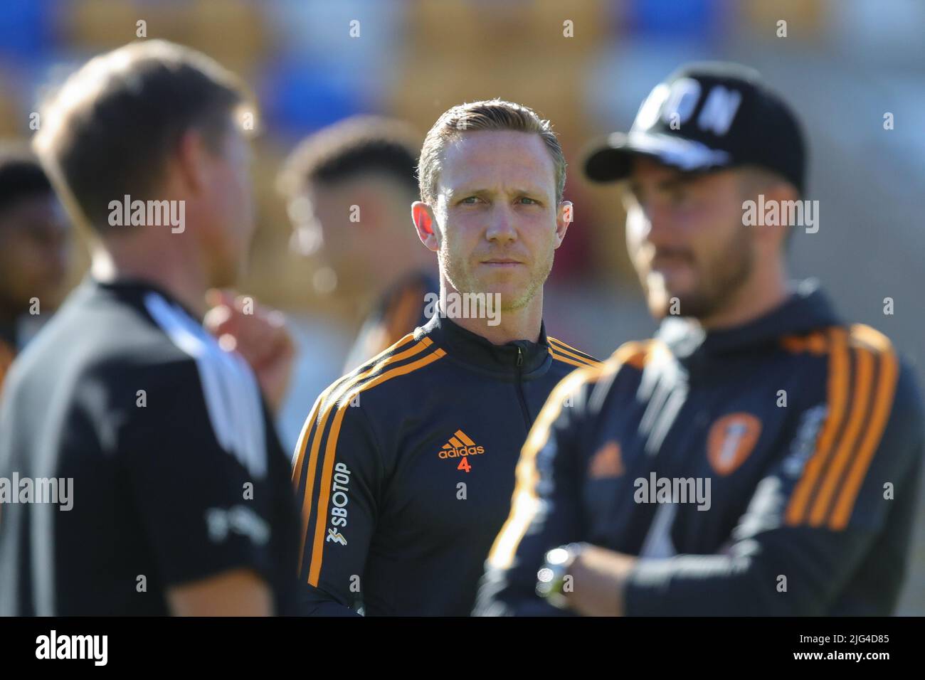 York, Regno Unito. 07th luglio 2022. Adam Forshaw #4 del Leeds United arriva al LNER Stadium del City of York Council prima della partita di questa sera a York, Regno Unito, il 7/7/2022. (Foto di James Heaton/News Images/Sipa USA) Credit: Sipa USA/Alamy Live News Foto Stock