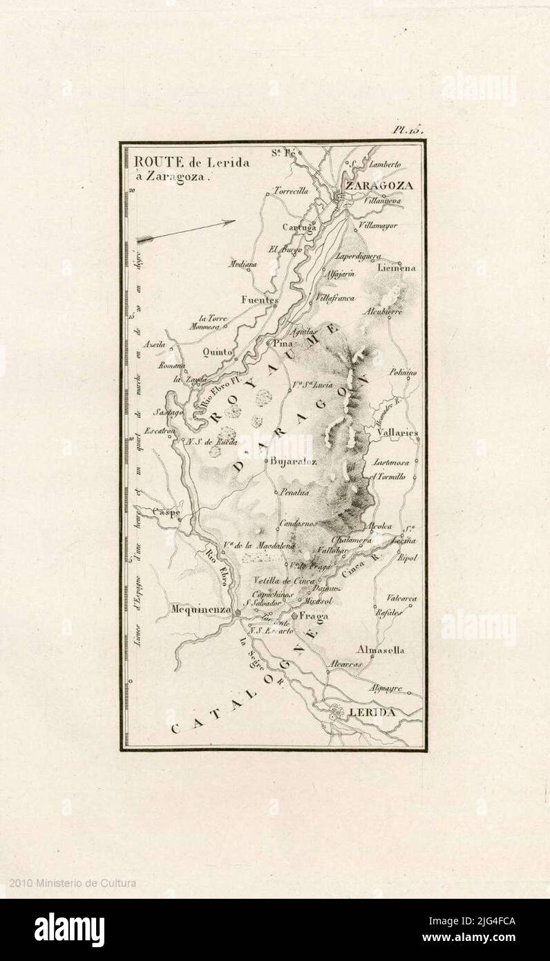 Route de Lerida a Saragozza: [Carta Itineraires]. Rilievo: Ombreggiato con un Foto Stock