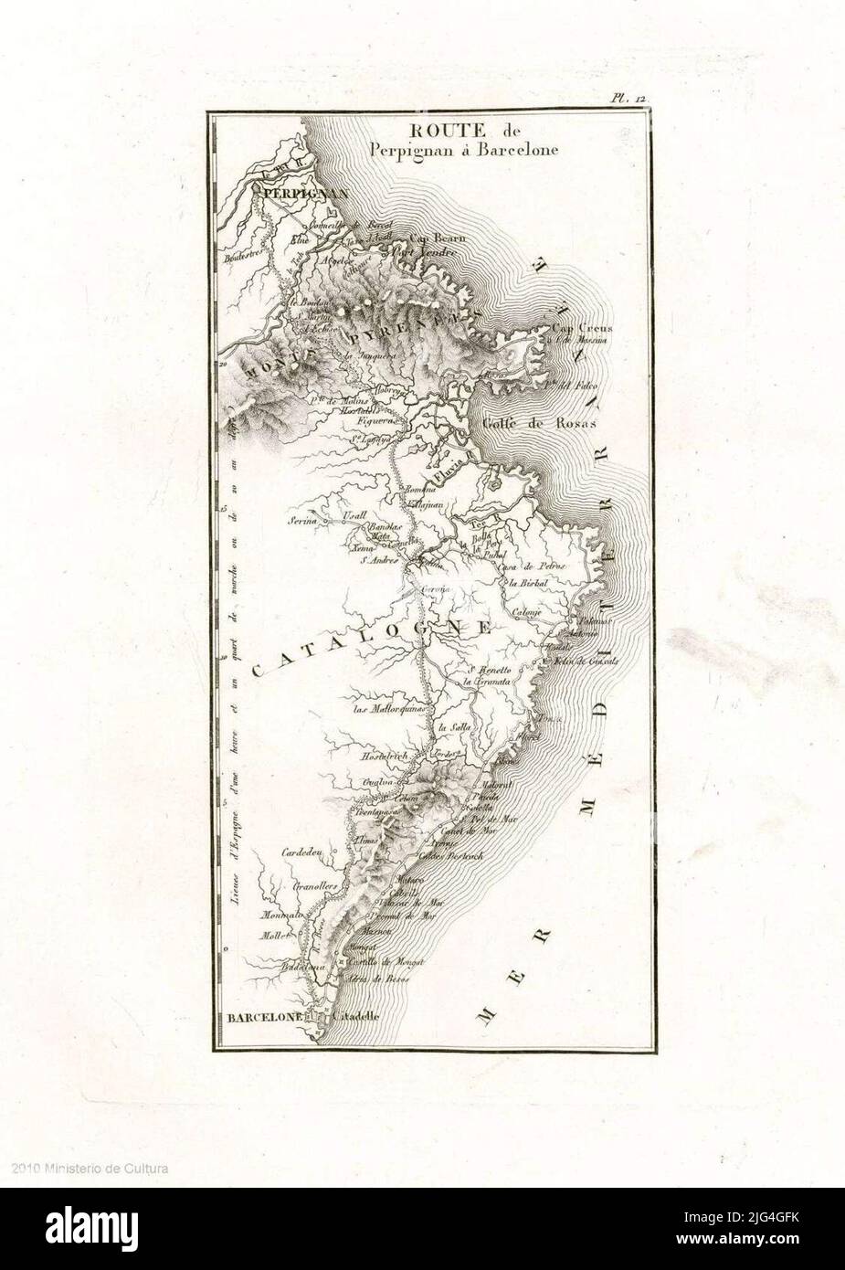 Route de Perpignan a Barcellona: [Carta Itineraires]. Rilievo: Ombreggiato Foto Stock