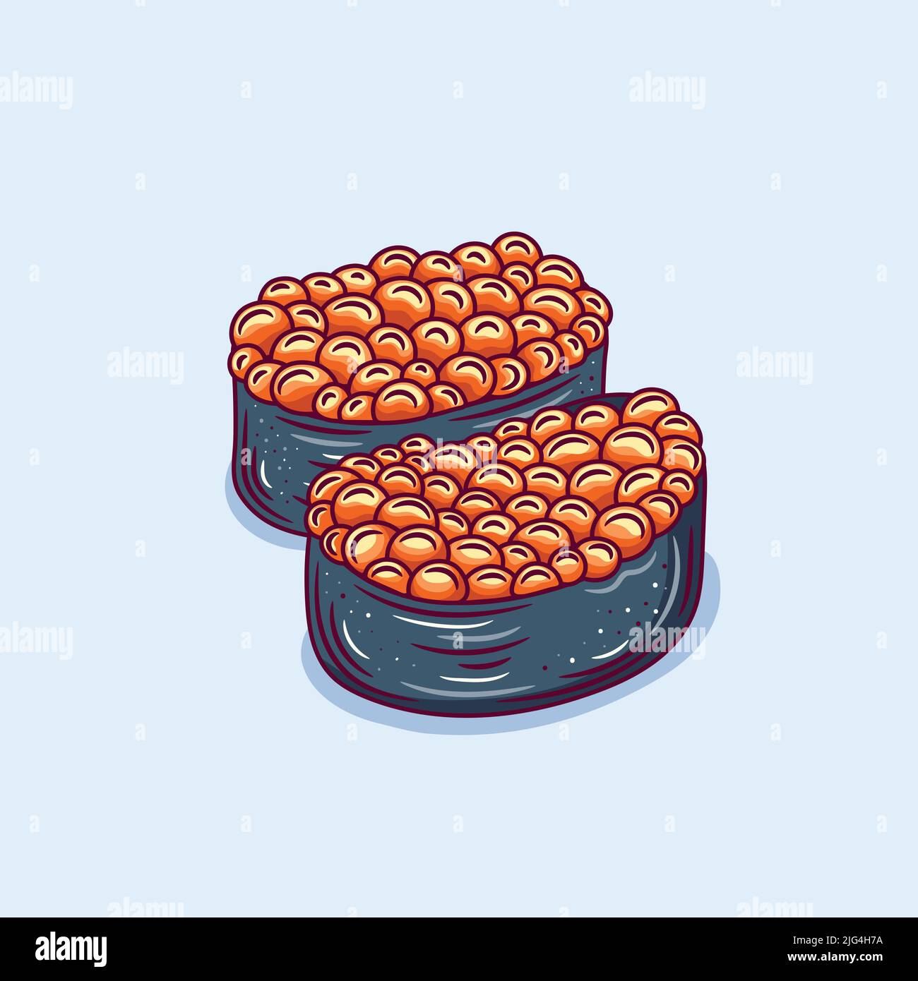 Sushi Gunkan Maki con Ikura e illustrazione vettoriale cetriolo. Sushi della nave da guerra. Cucina giapponese. Illustrazione Vettoriale
